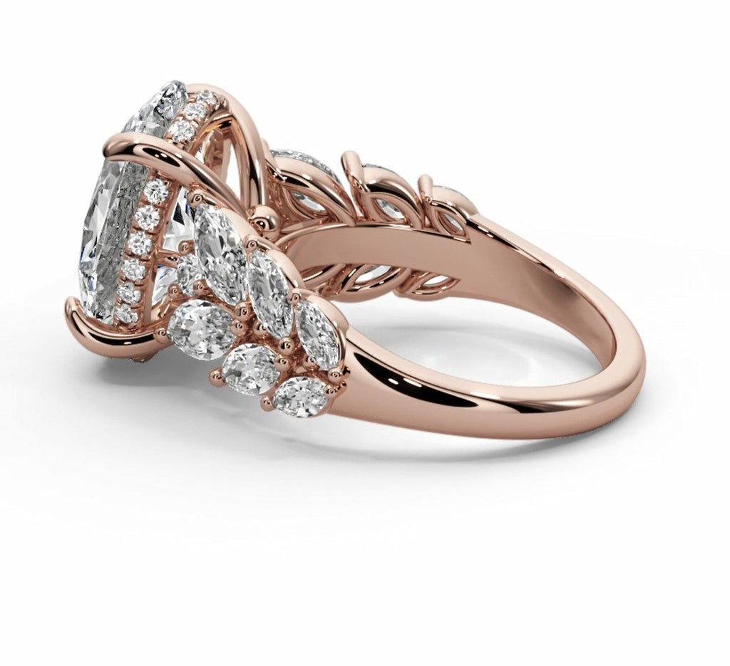 Oval Halo Leaf Vine Moissanite Engagement Ring – Gold Plated 925 Silver