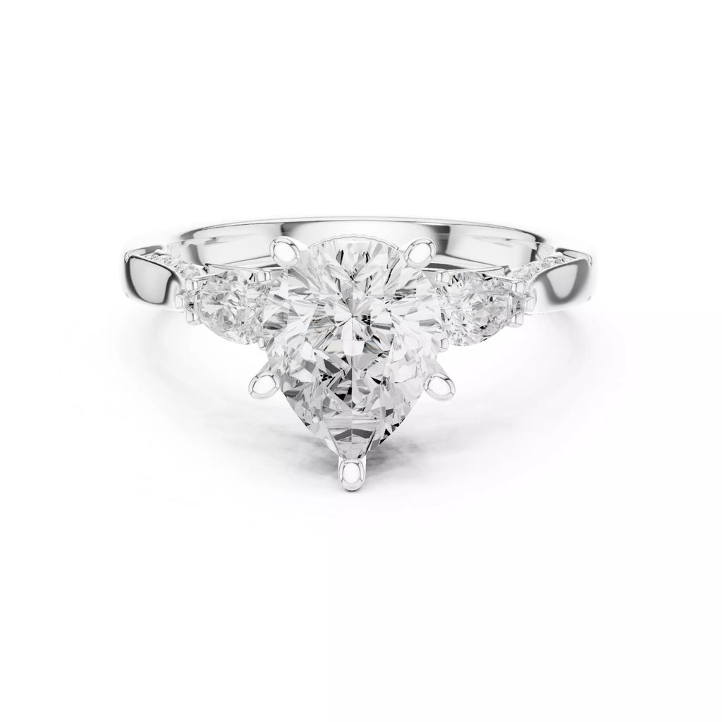 Pear Cut Three Stone Engagement Ring with Pear Side Stones