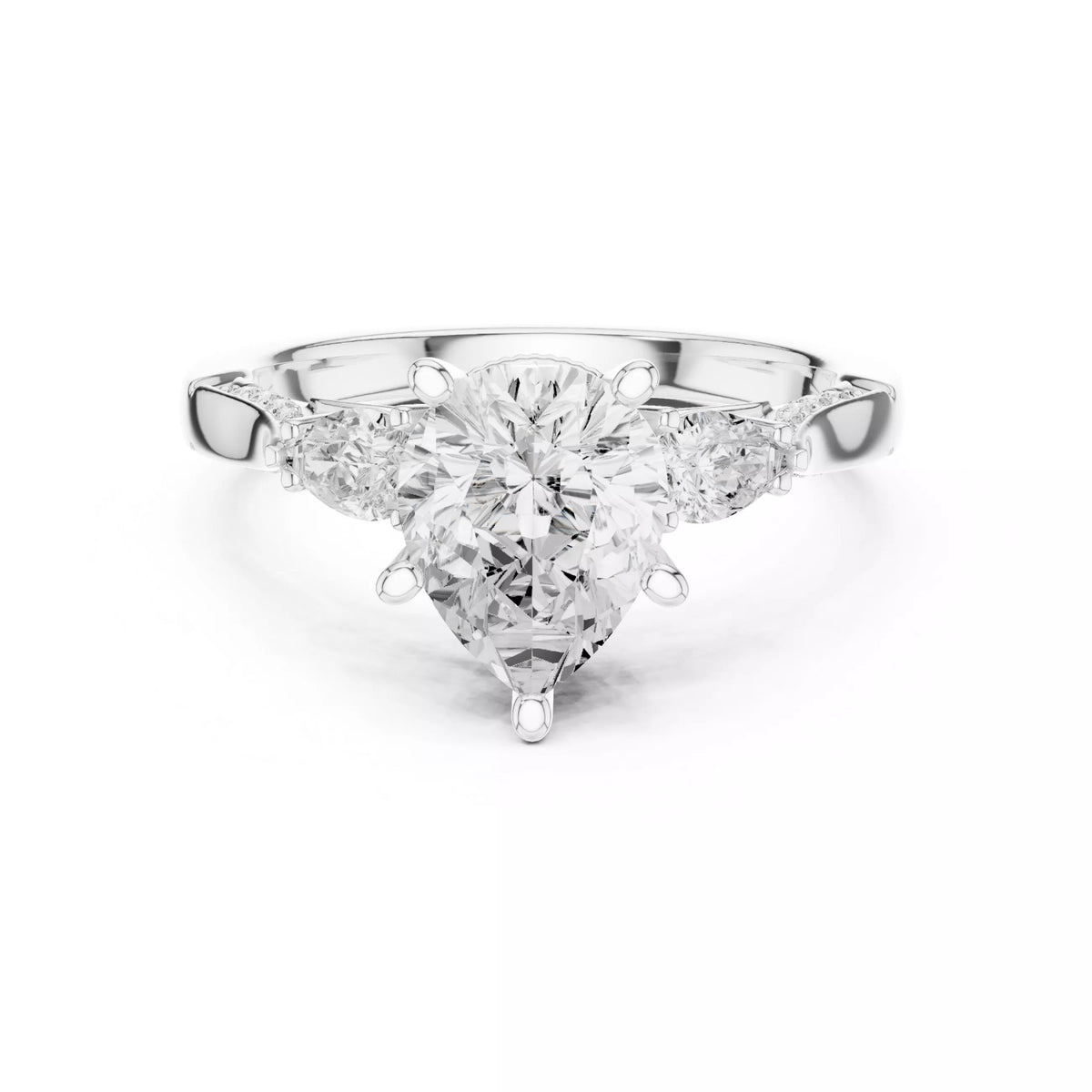 Pear Cut Three Stone Engagement Ring with Pear Side Stones