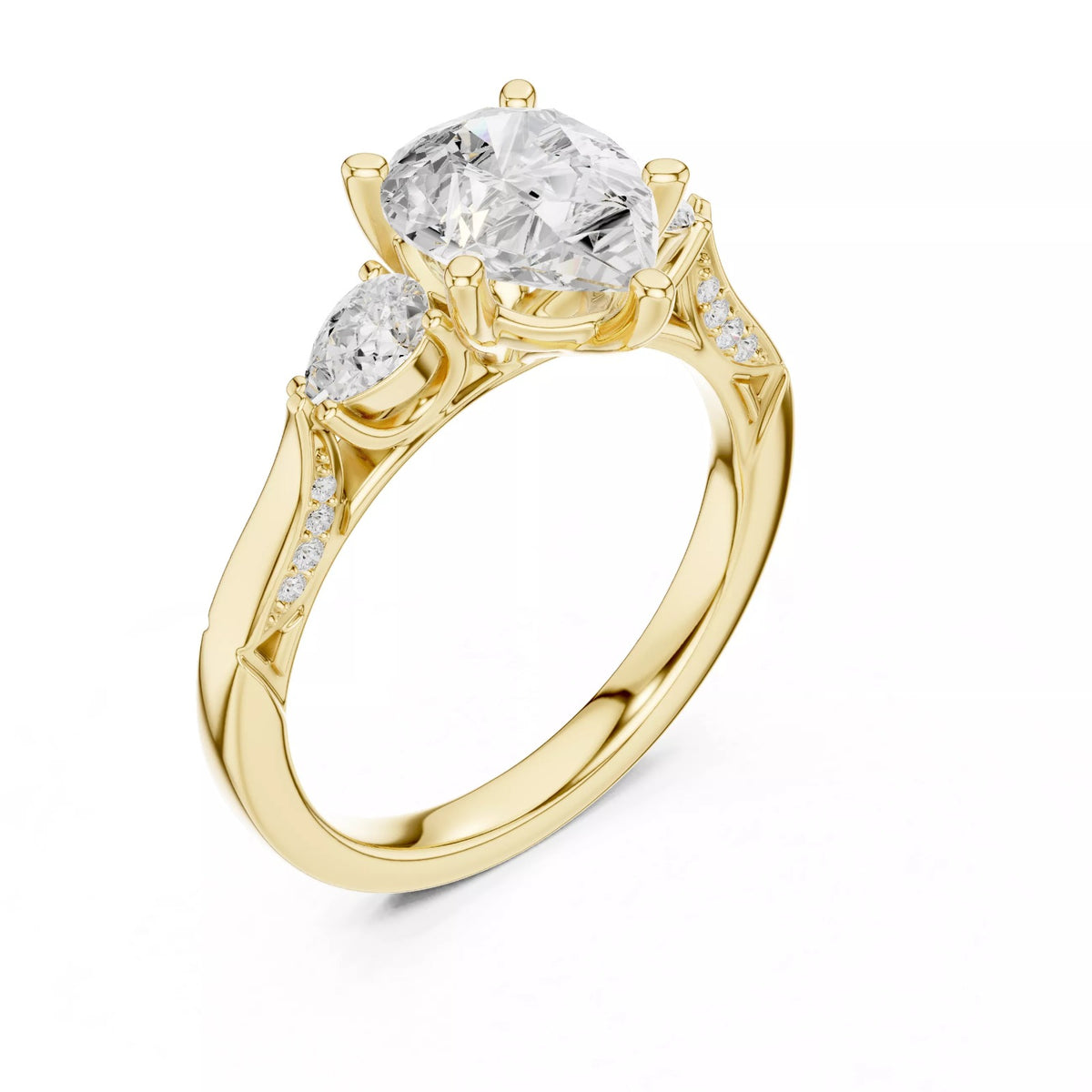 Pear Cut Three Stone Engagement Ring with Pear Side Stones