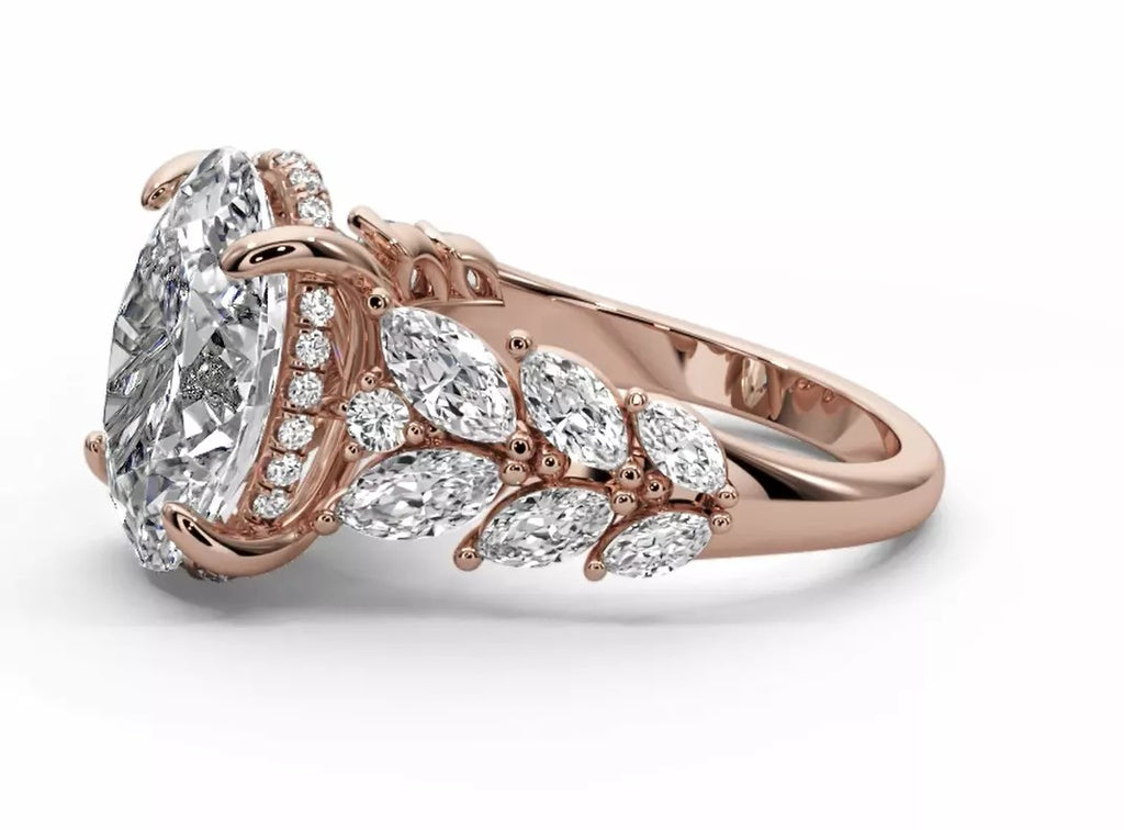 Oval Halo Leaf Vine Moissanite Engagement Ring – Gold Plated 925 Silver