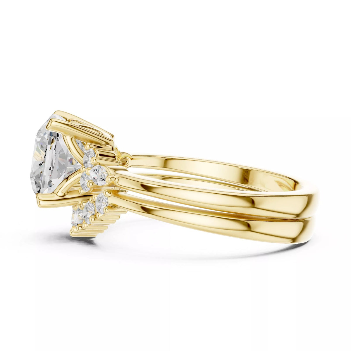 Round Cluster Double Band Engagement Ring in Solid Gold – Moissanite or Lab Grown Diamond
