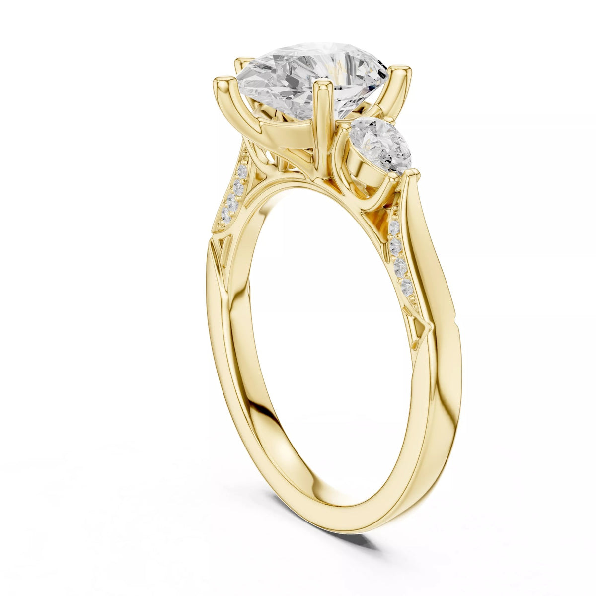 Pear Cut Three Stone Engagement Ring with Pear Side Stones