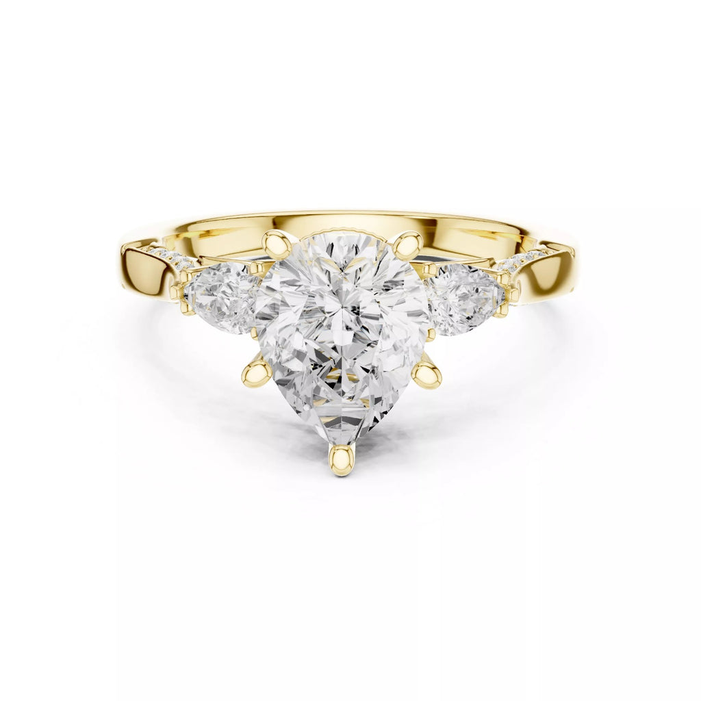 Pear Cut Three Stone Engagement Ring with Pear Side Stones