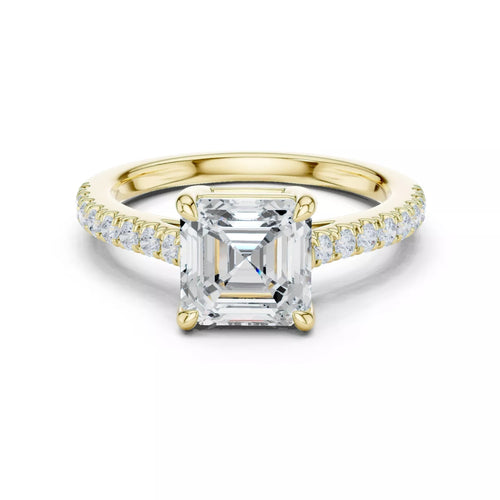 Asscher Cut Hidden Halo Pavé Engagement Ring