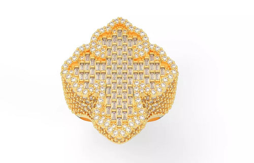 Iced Out Baguette Clover Ring – Cross Pattern Hip Hop Ring