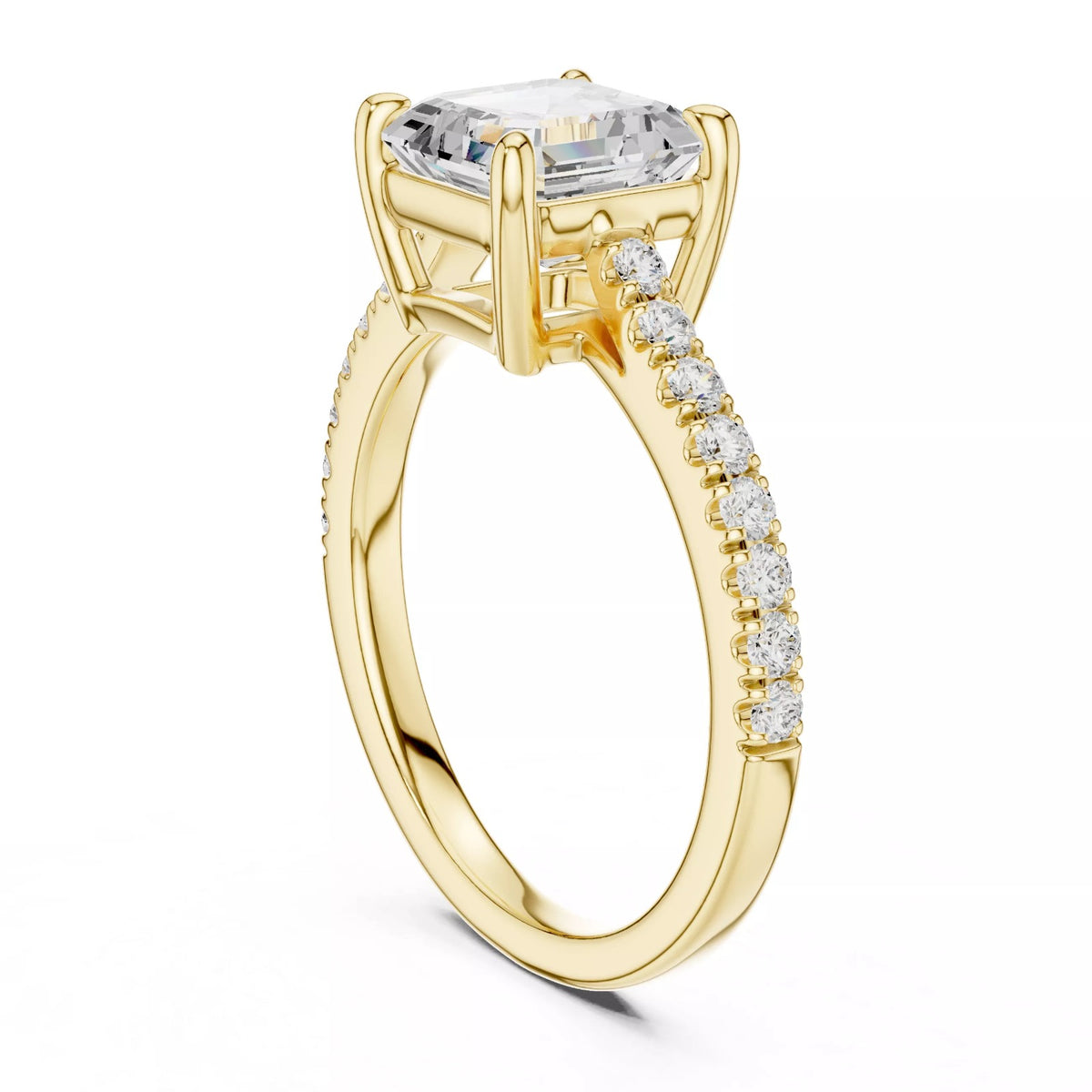 Asscher Cut Hidden Halo Pavé Engagement Ring