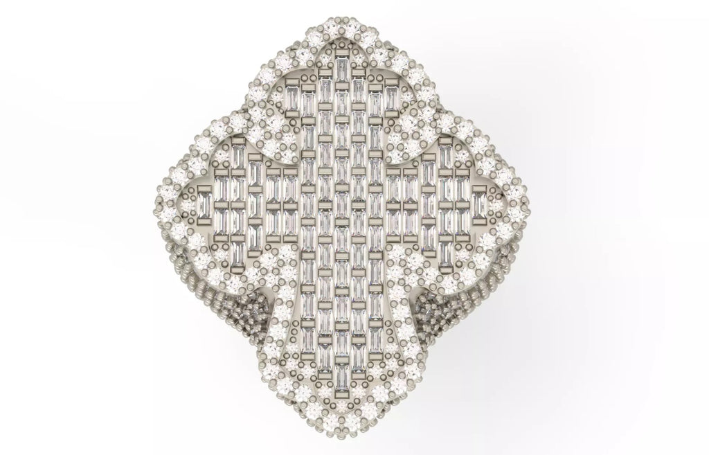 Iced Out Baguette Clover Ring – Cross Pattern Hip Hop Ring