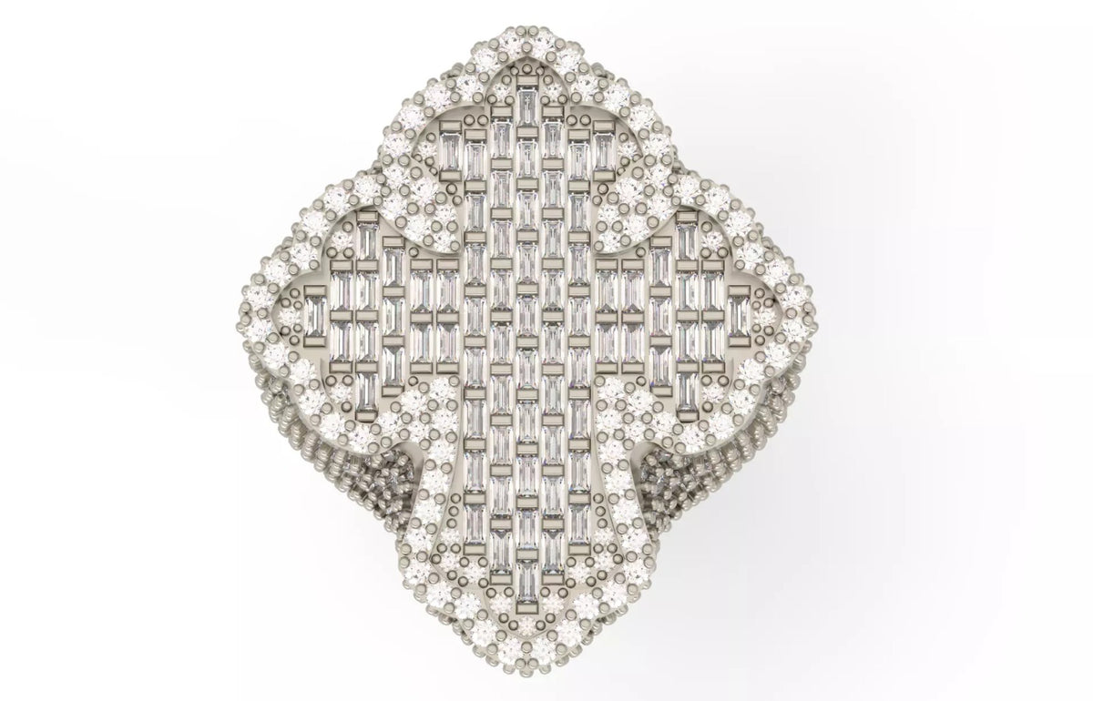 Iced Out Baguette Clover Ring – Cross Pattern Hip Hop Ring