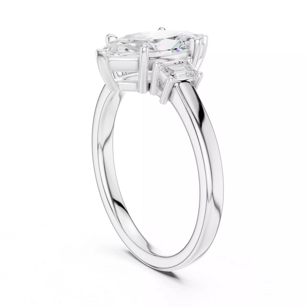 Marquise Cut Three Stone Engagement Ring with Tapered Baguettes