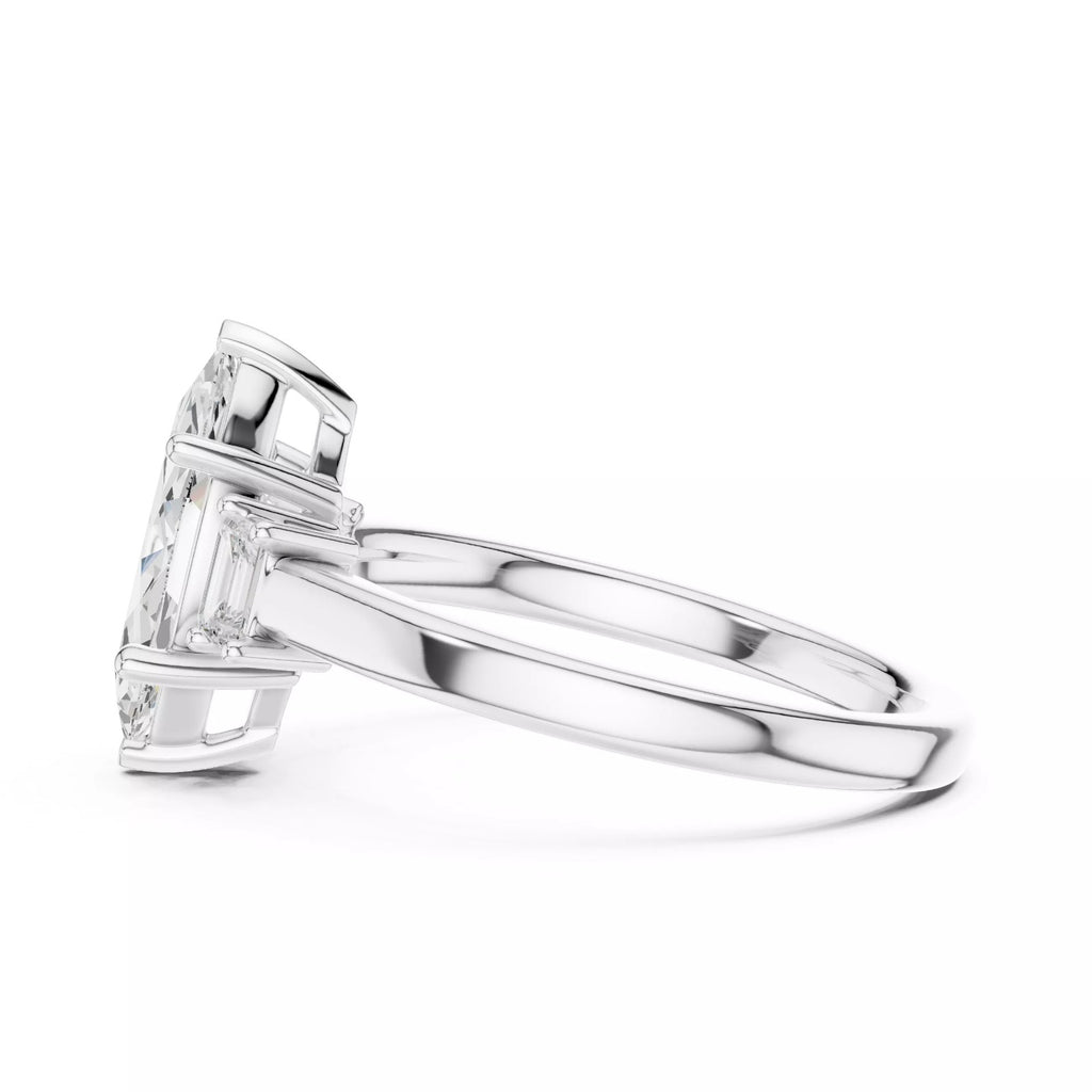 Marquise Cut Three Stone Engagement Ring with Tapered Baguettes