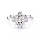 Marquise Cut Three Stone Engagement Ring with Tapered Baguettes