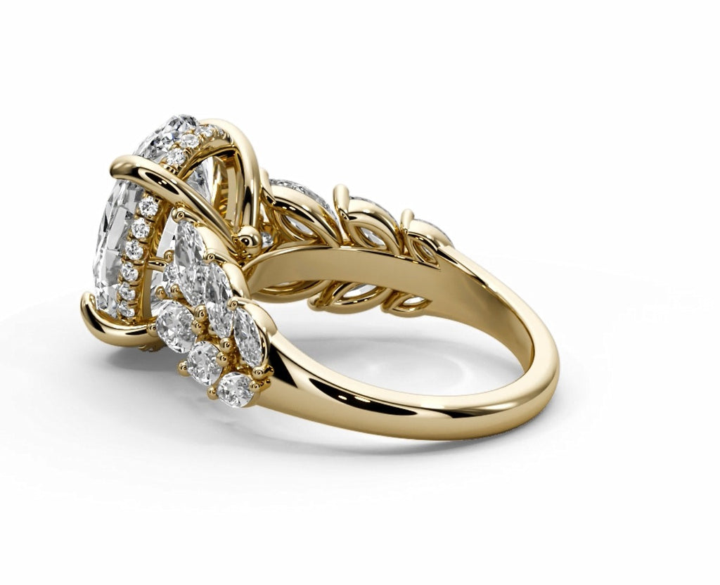 Oval Halo Leaf Vine Moissanite Engagement Ring – Gold Plated 925 Silver