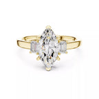 Marquise Cut Three Stone Engagement Ring with Tapered Baguettes