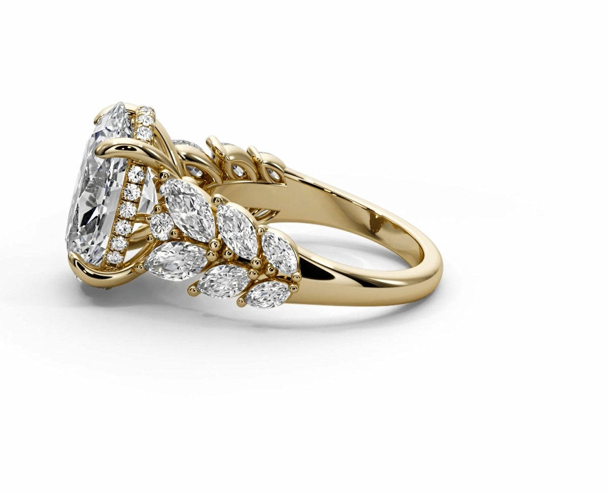 Oval Halo Leaf Vine Moissanite Engagement Ring – Gold Plated 925 Silver