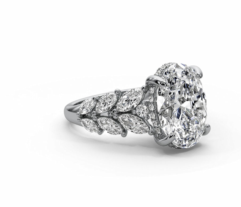 Oval Halo Leaf Vine Moissanite Engagement Ring – Gold Plated 925 Silver