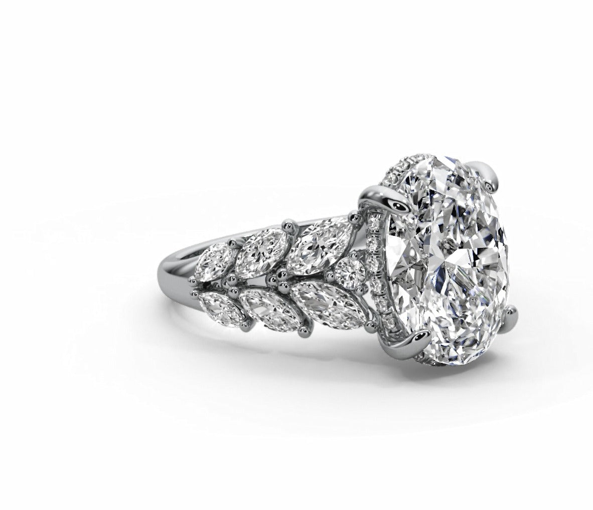 Oval Halo Leaf Vine Moissanite Engagement Ring – Gold Plated 925 Silver