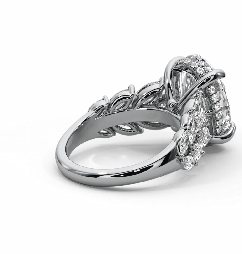 Oval Halo Leaf Vine Moissanite Engagement Ring – Gold Plated 925 Silver