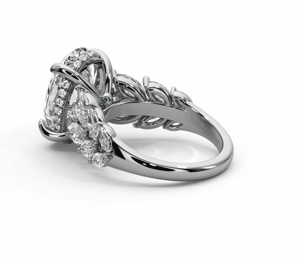 Oval Halo Leaf Vine Moissanite Engagement Ring – Gold Plated 925 Silver