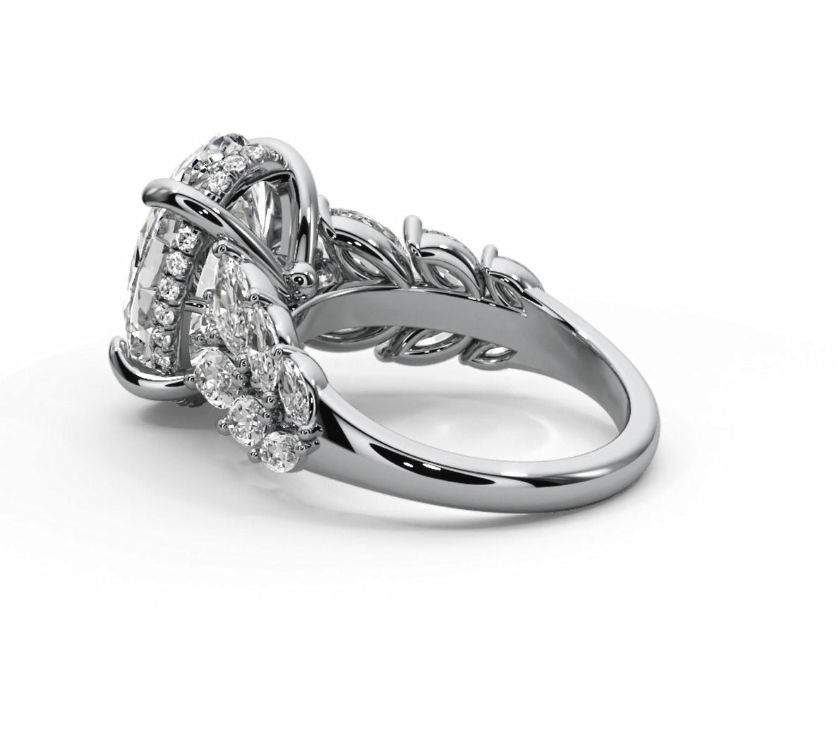Oval Halo Leaf Vine Moissanite Engagement Ring – Gold Plated 925 Silver
