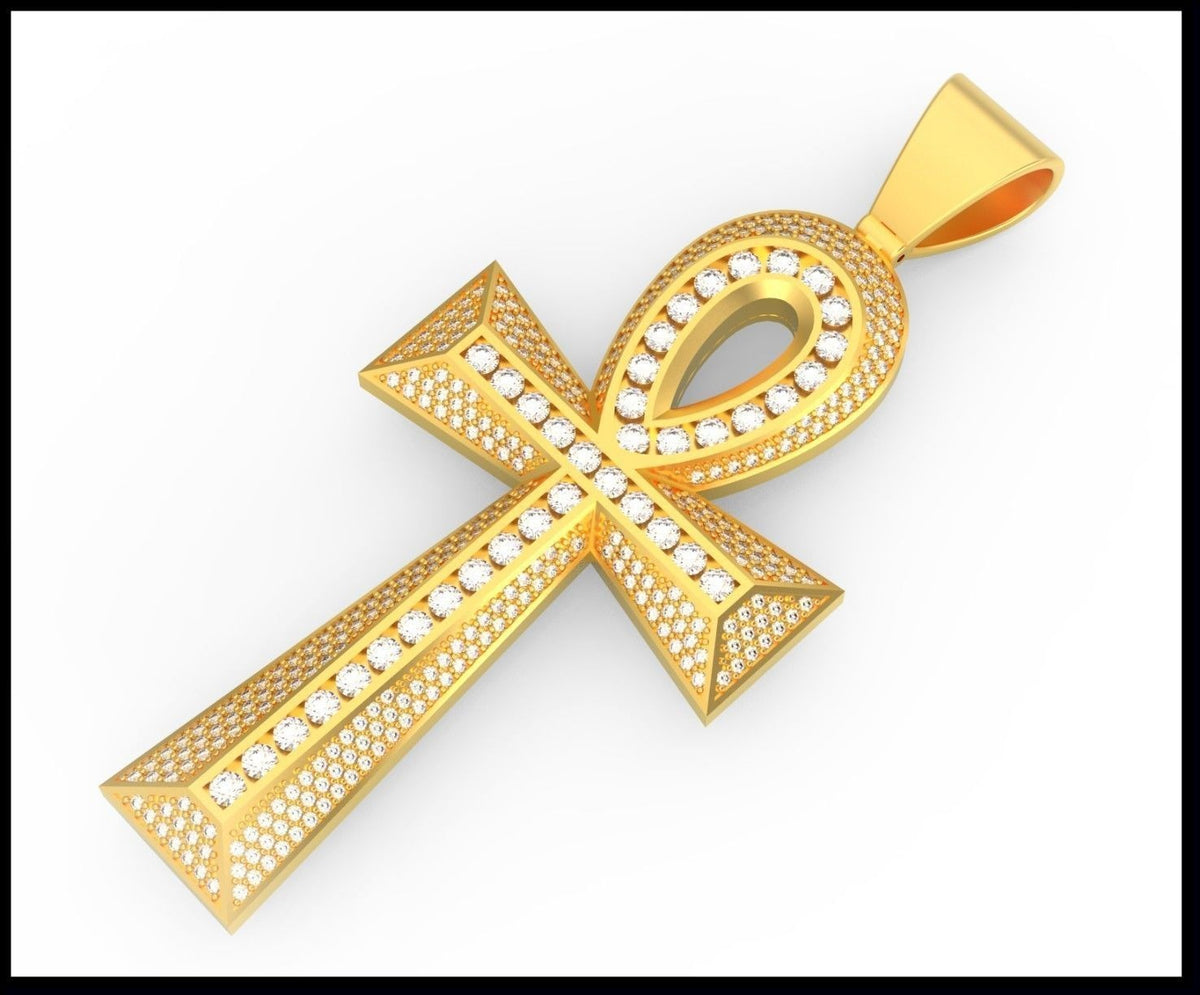 Gold Ankh Pendant – Stone Accent Ankh Cross Pendant