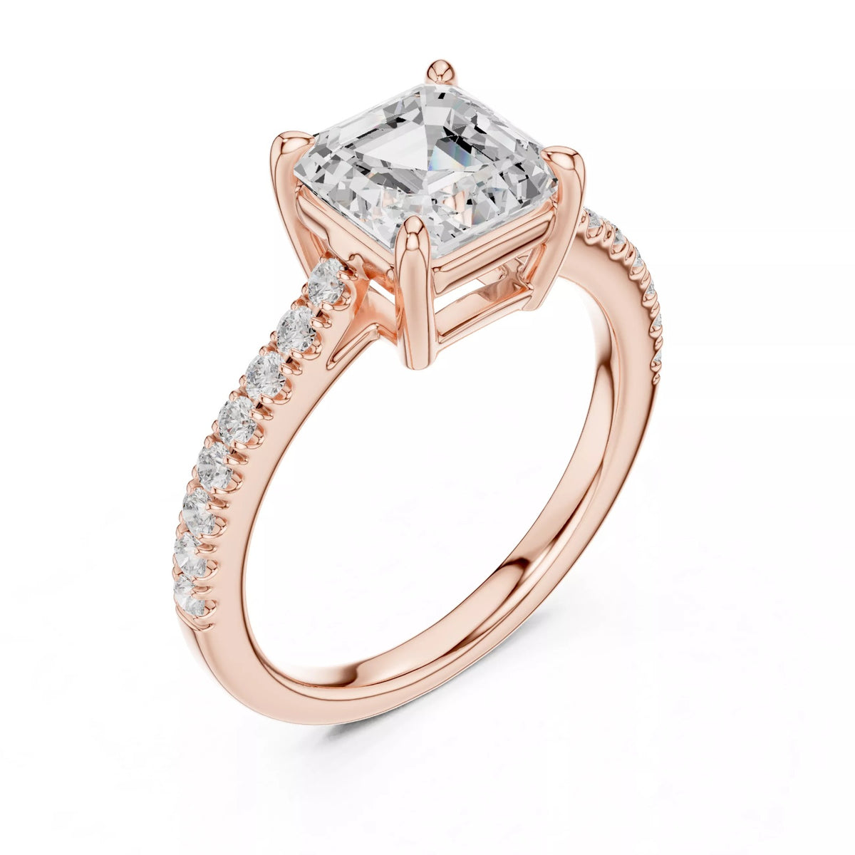 Asscher Cut Hidden Halo Pavé Engagement Ring