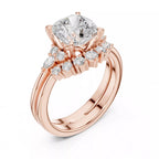 Round Cluster Double Band Engagement Ring in Solid Gold – Moissanite or Lab Grown Diamond