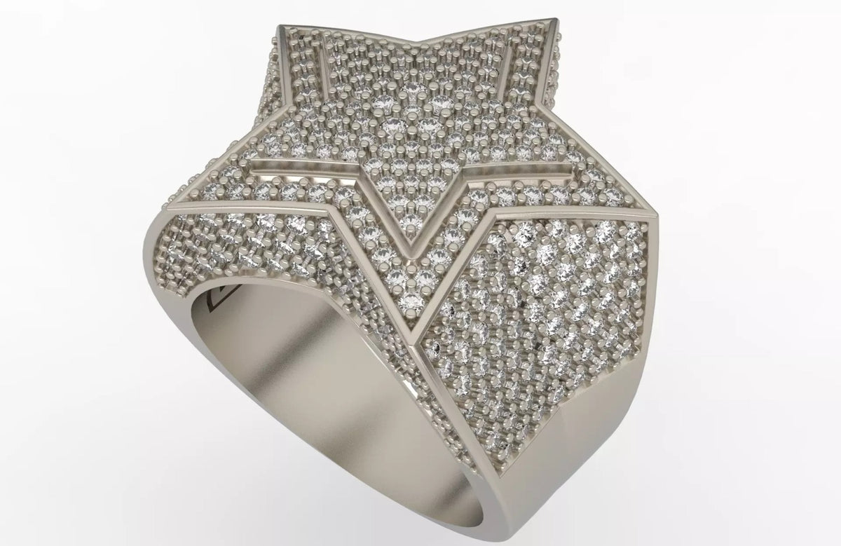 Iced Out Layered Star Ring – Fully Iced Star Hip Hop Ring
