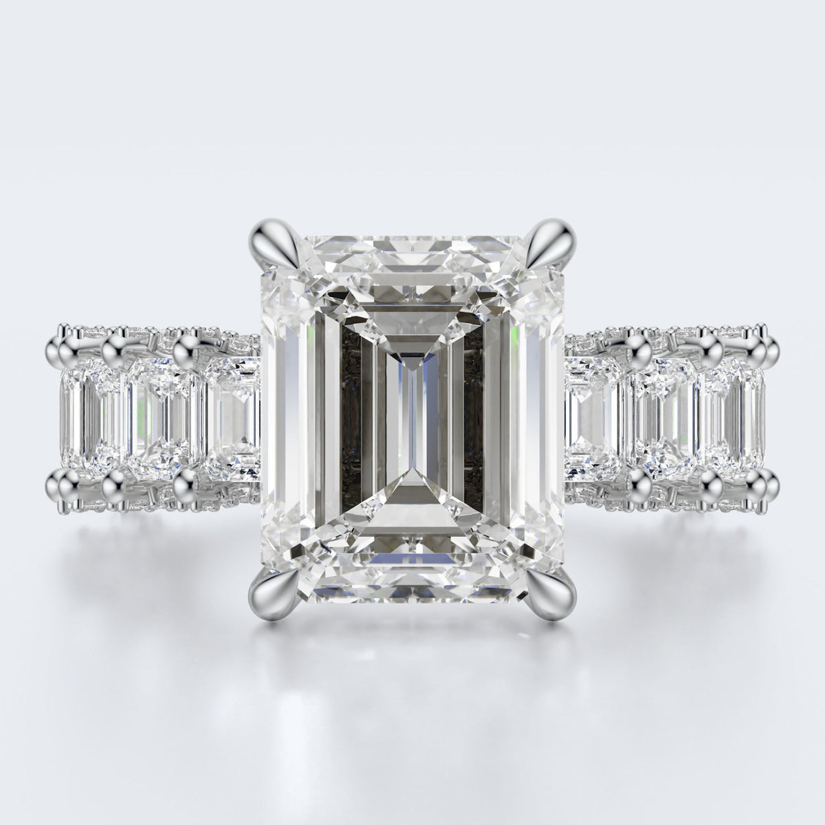 Emerald Cut Moissanite Statement Ring with Pavé Band – Gold Plated 925 Silver