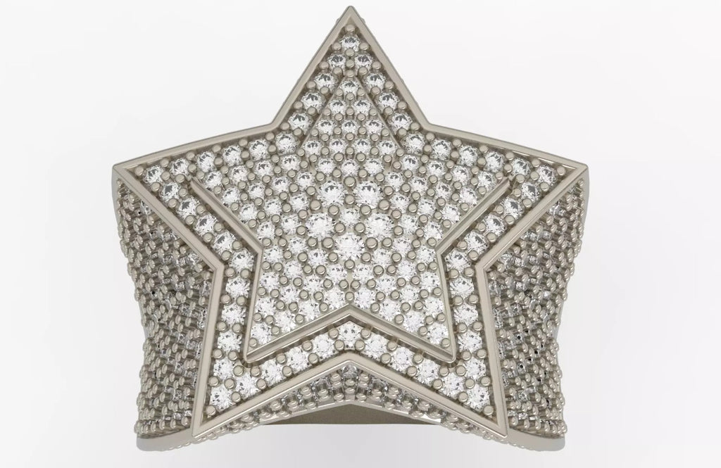 Iced Out Layered Star Ring – Fully Iced Star Hip Hop Ring