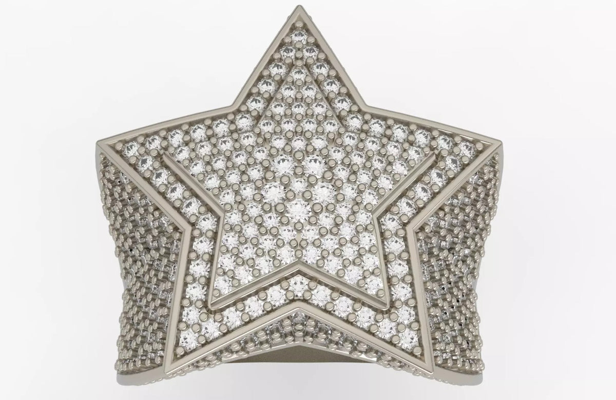 Iced Out Layered Star Ring – Fully Iced Star Hip Hop Ring