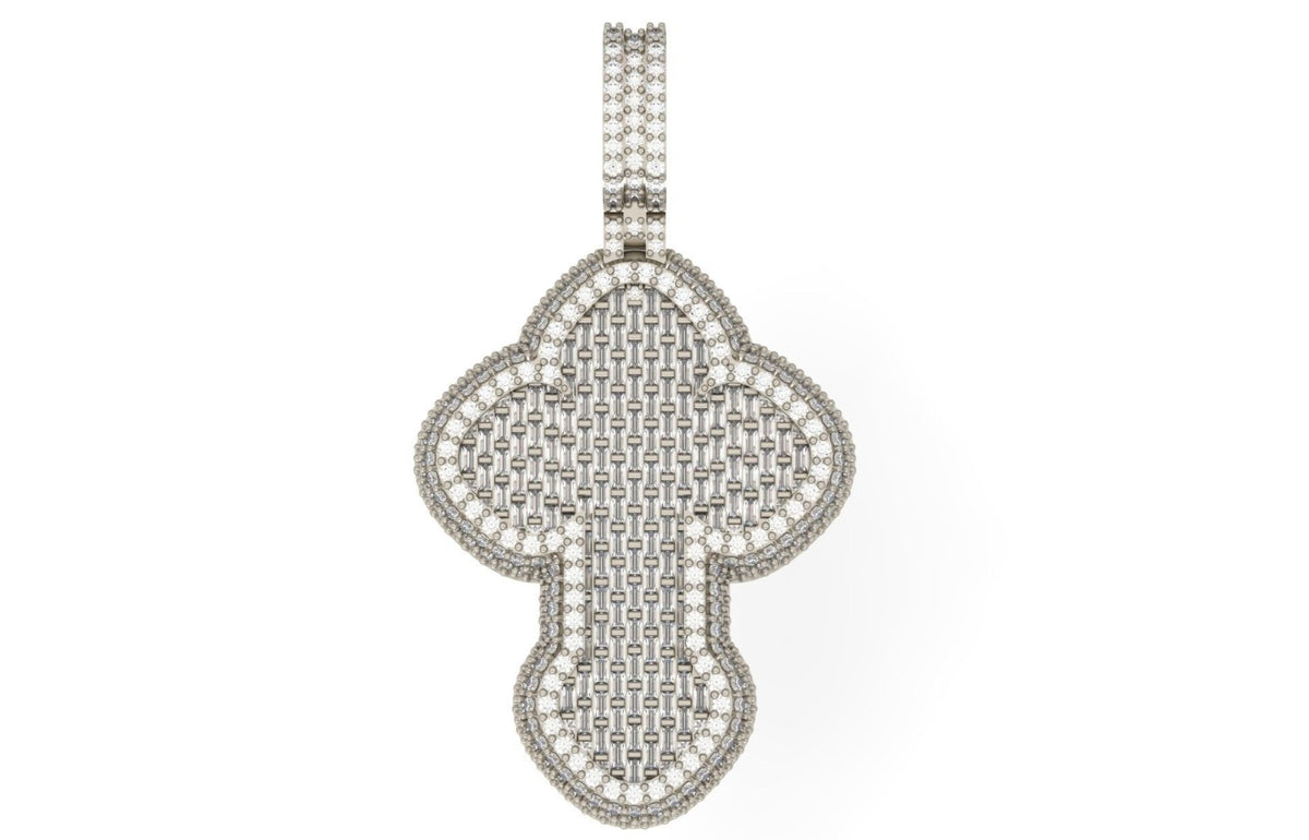 Iced Out Baguette Cross Pendant – Clover Cross Hip Hop Pendant