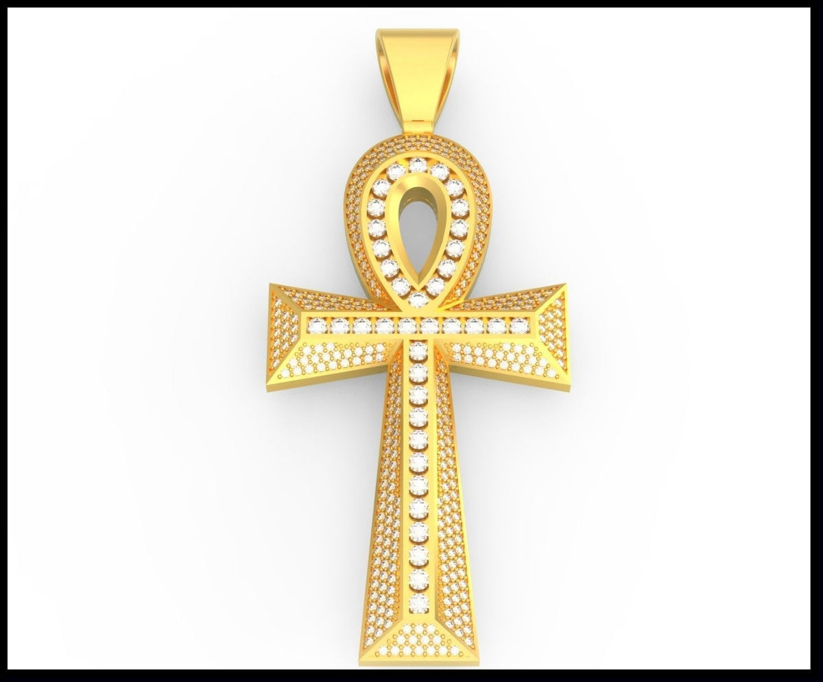 Gold Ankh Pendant – Stone Accent Ankh Cross Pendant