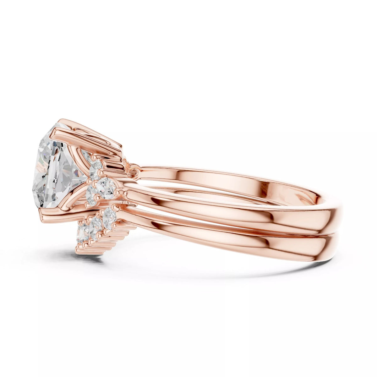Round Cluster Double Band Engagement Ring in Solid Gold – Moissanite or Lab Grown Diamond