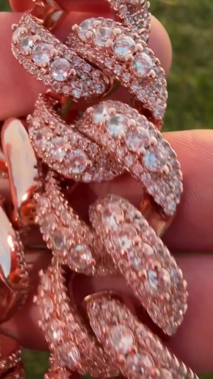 Iced Out Miami Cuban Link Bracelet - Rose Gold Moissanite, 925 Sterling Silver