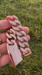 Iced Out Miami Cuban Link Bracelet - Rose Gold Moissanite, 925 Sterling Silver