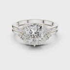 Round Cluster Double Band Engagement Ring in Solid Gold – Moissanite or Lab Grown Diamond