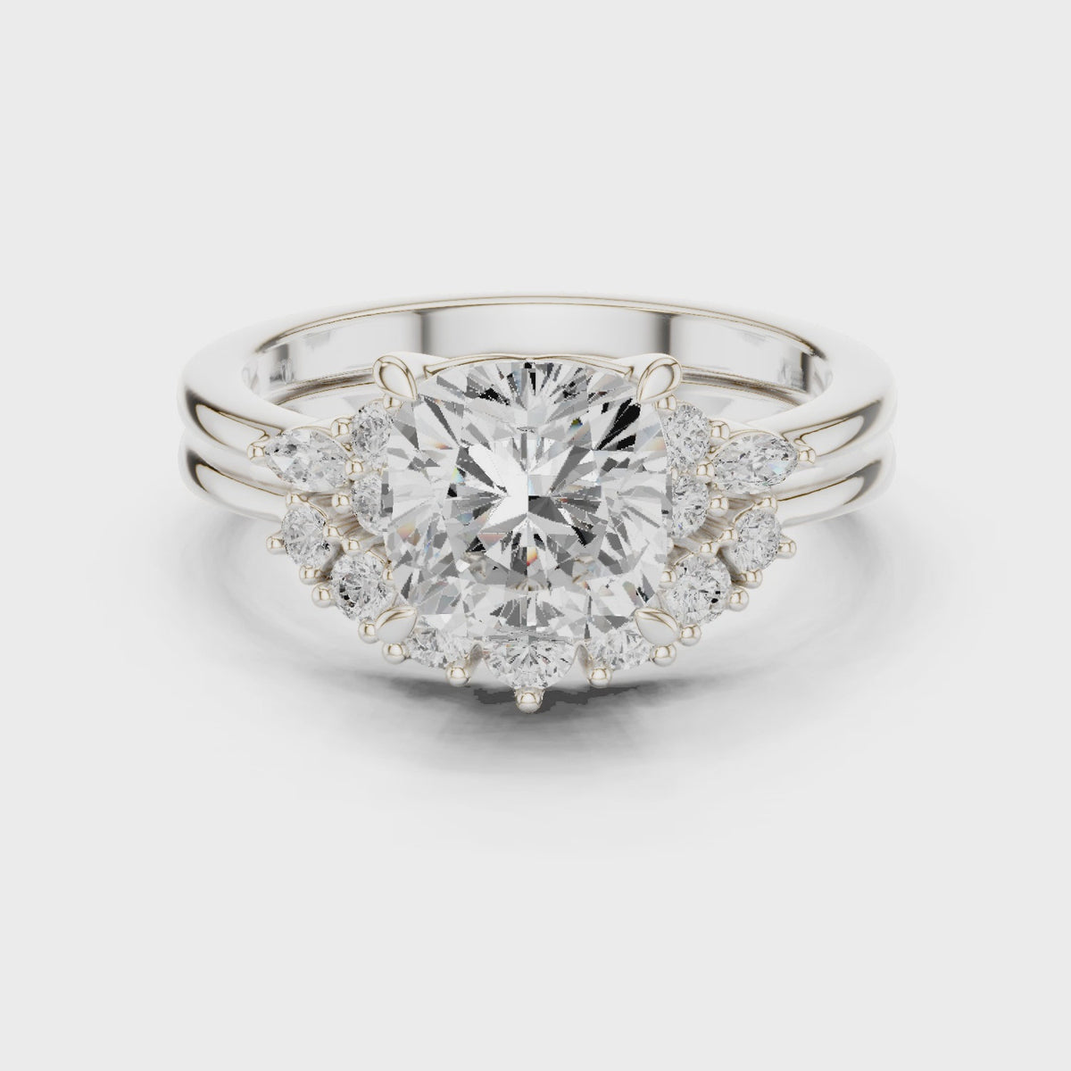 Round Cluster Double Band Engagement Ring in Solid Gold – Moissanite or Lab Grown Diamond
