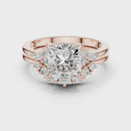 Round Cluster Double Band Engagement Ring in Solid Gold – Moissanite or Lab Grown Diamond