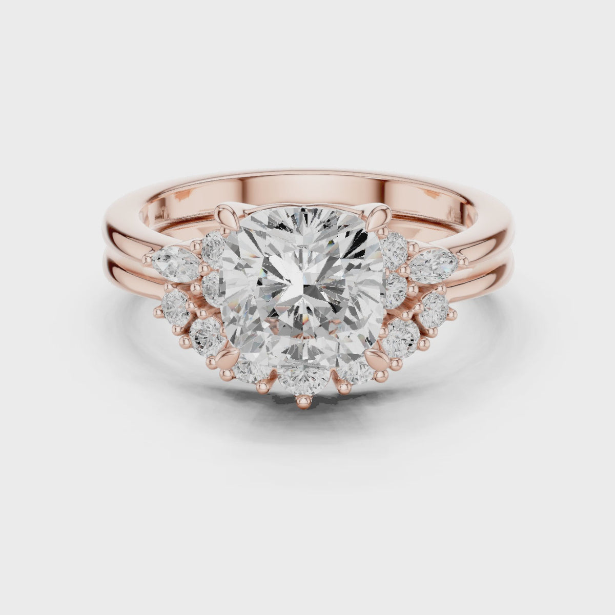 Round Cluster Double Band Engagement Ring in Solid Gold – Moissanite or Lab Grown Diamond