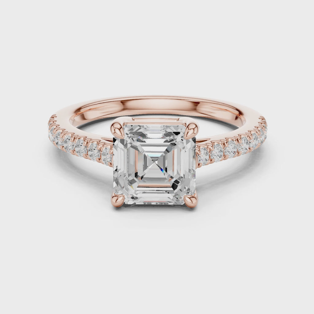 Asscher Cut Hidden Halo Pavé Engagement Ring