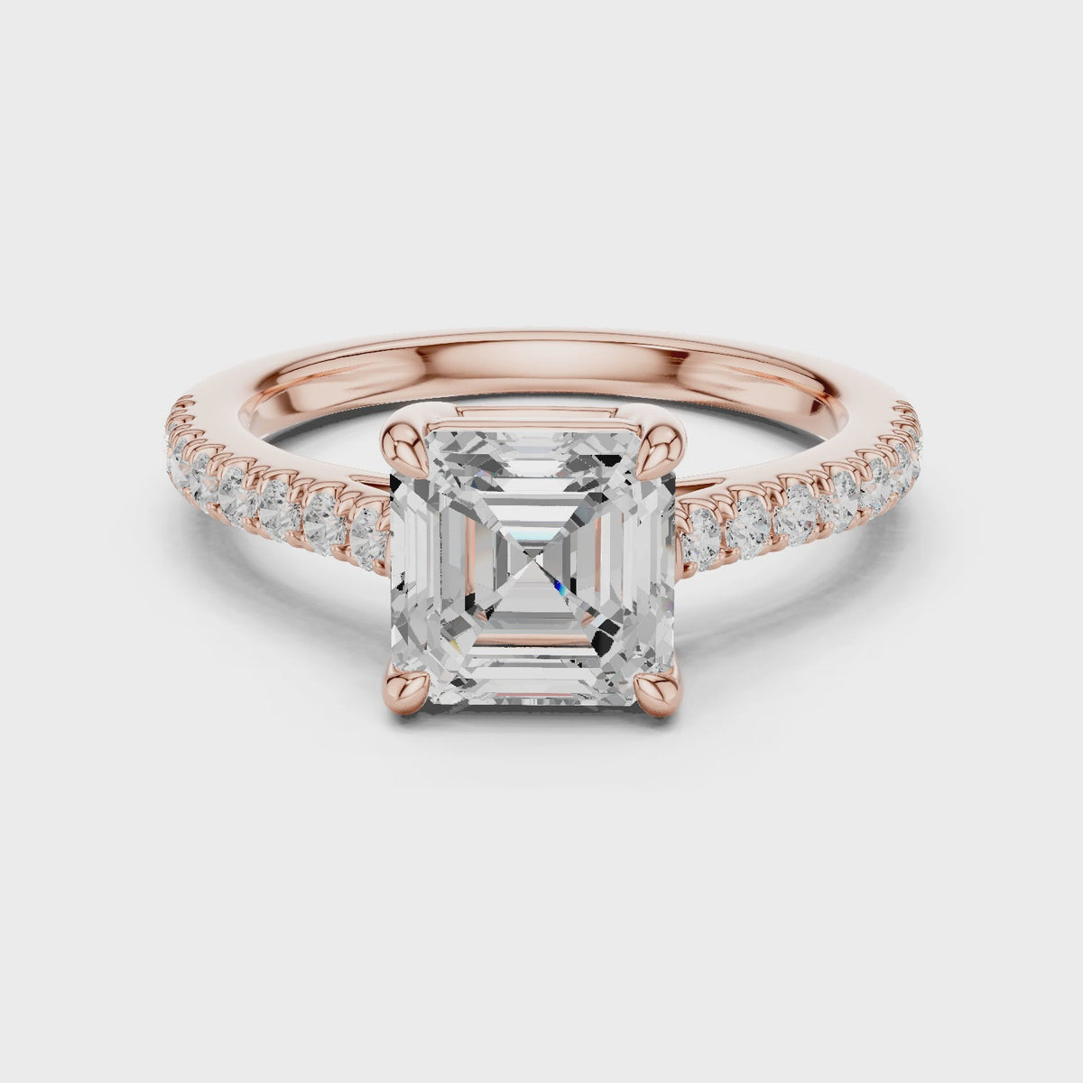Asscher Cut Hidden Halo Pavé Engagement Ring