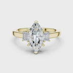 Marquise Cut Three Stone Engagement Ring with Tapered Baguettes