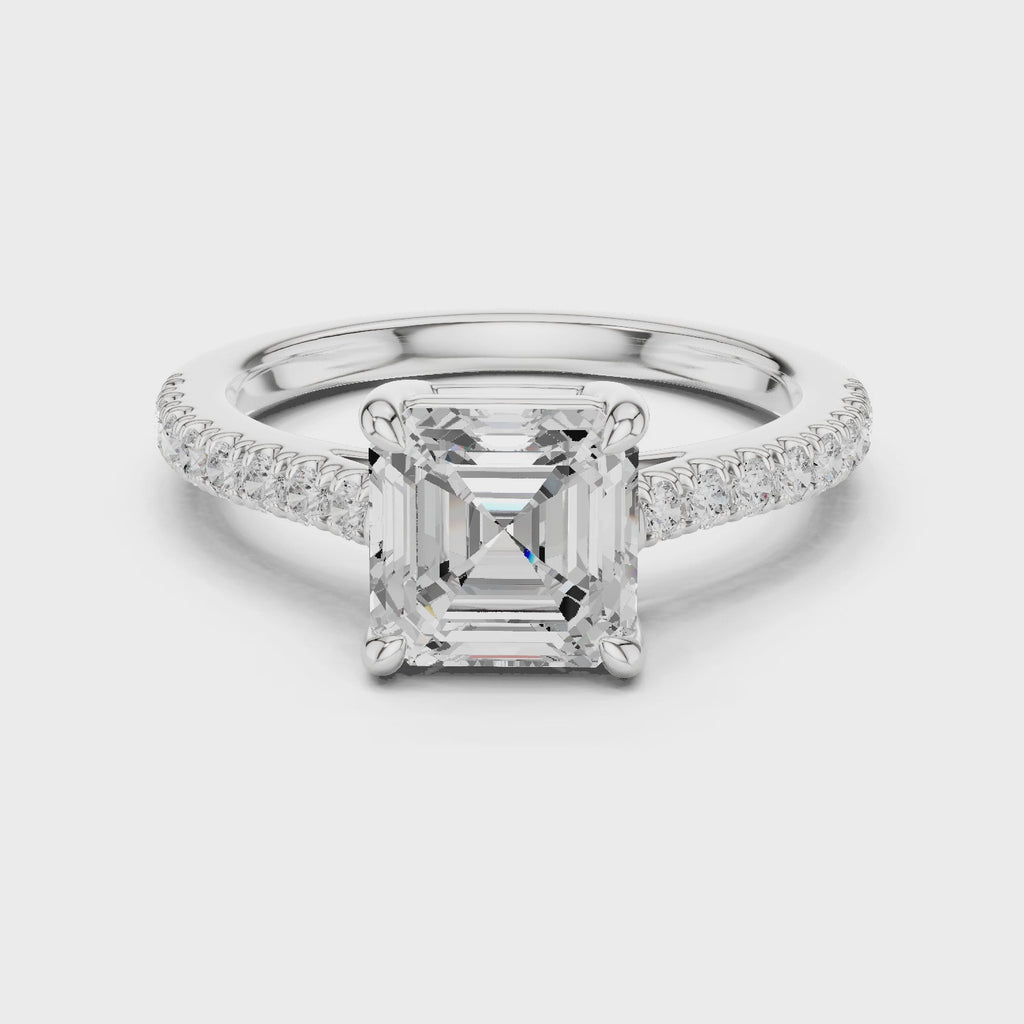 Asscher Cut Hidden Halo Pavé Engagement Ring