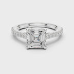 Asscher Cut Hidden Halo Pavé Engagement Ring