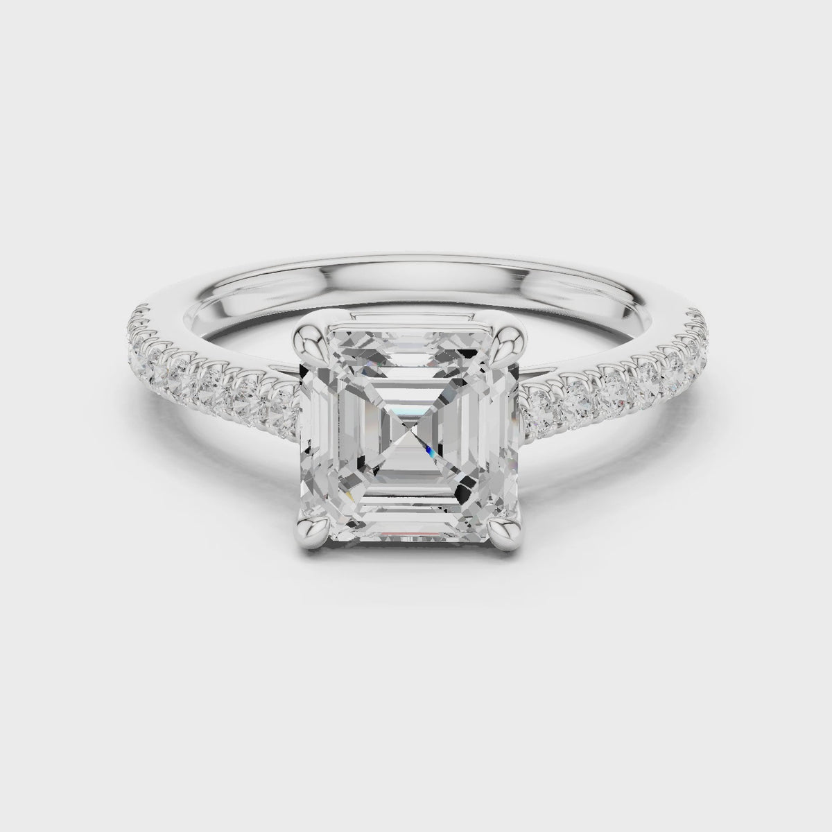 Asscher Cut Hidden Halo Pavé Engagement Ring