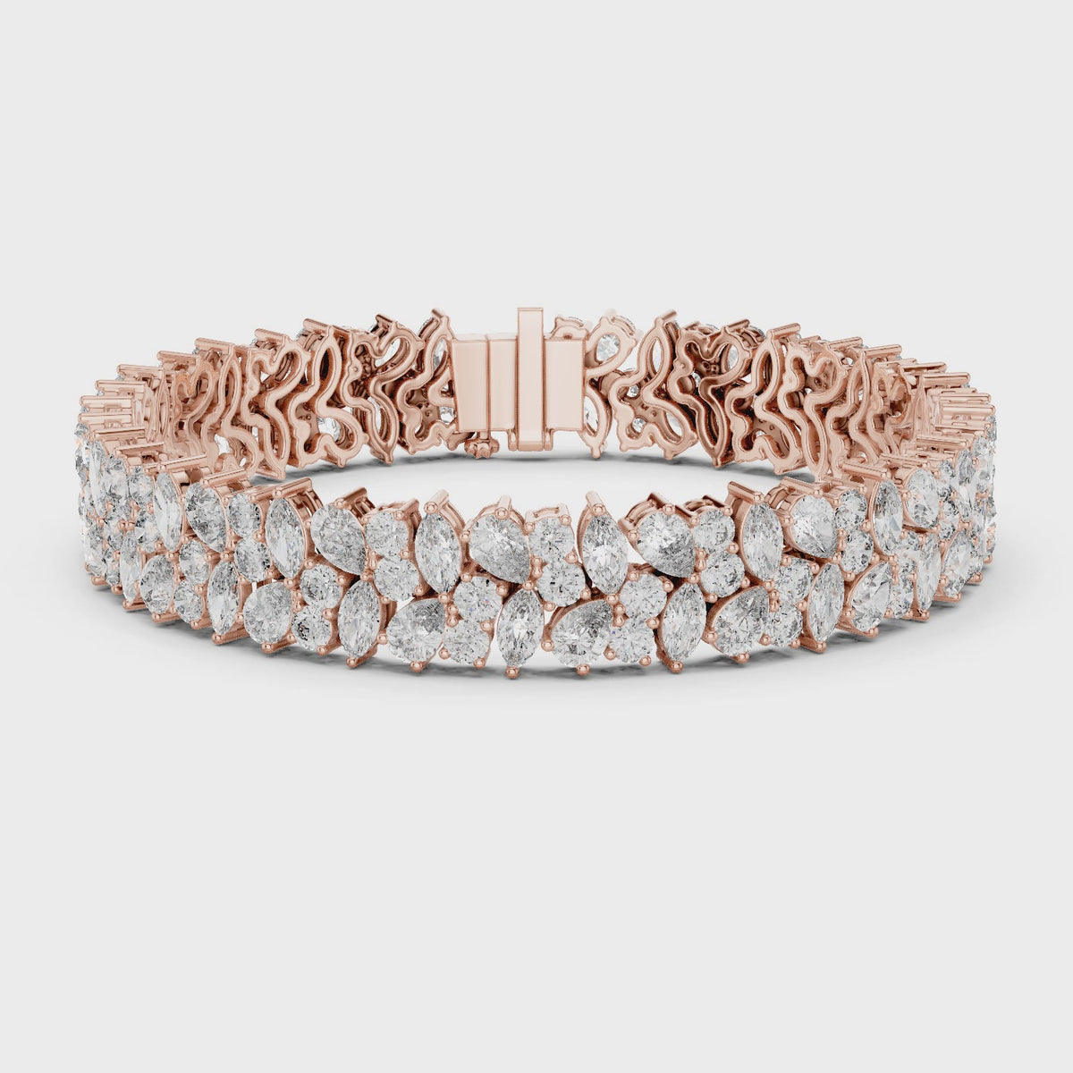 360 video of natural pear and marquise diamond cluster bracelet in rose gold by Jewelzit