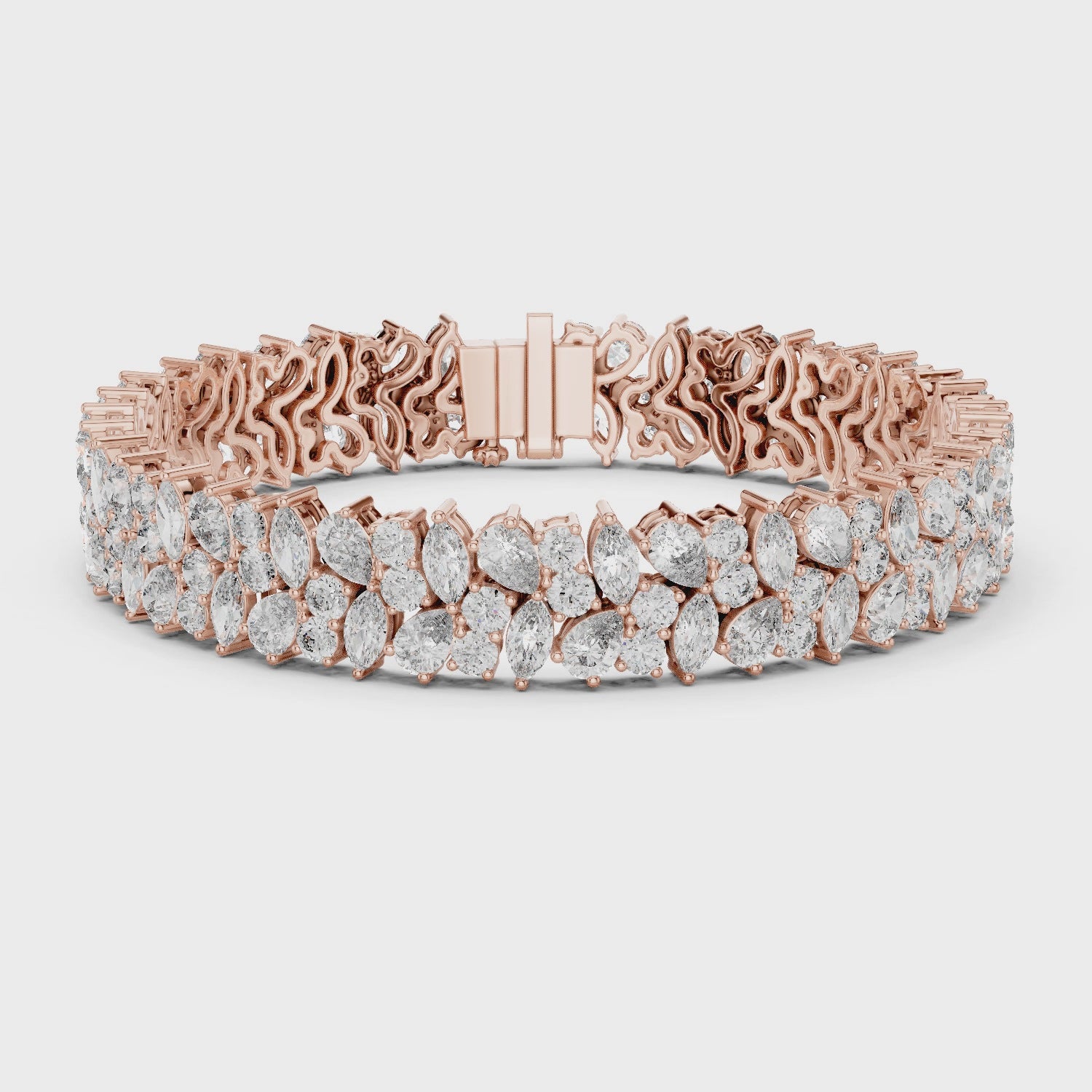 360 video of natural pear and marquise diamond cluster bracelet in rose gold by Jewelzit