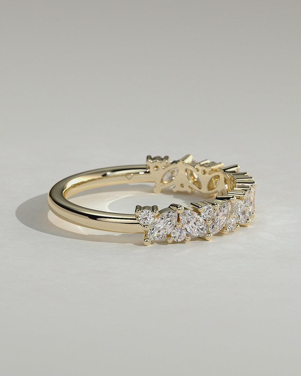 Marquise and Round Diamond Half Eternity Wedding Band — yellow gold [color:yellow]