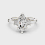 Marquise Cut Three Stone Engagement Ring with Tapered Baguettes